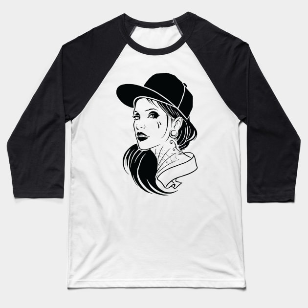 Girl with Tatoo Baseball T-Shirt by XOZ